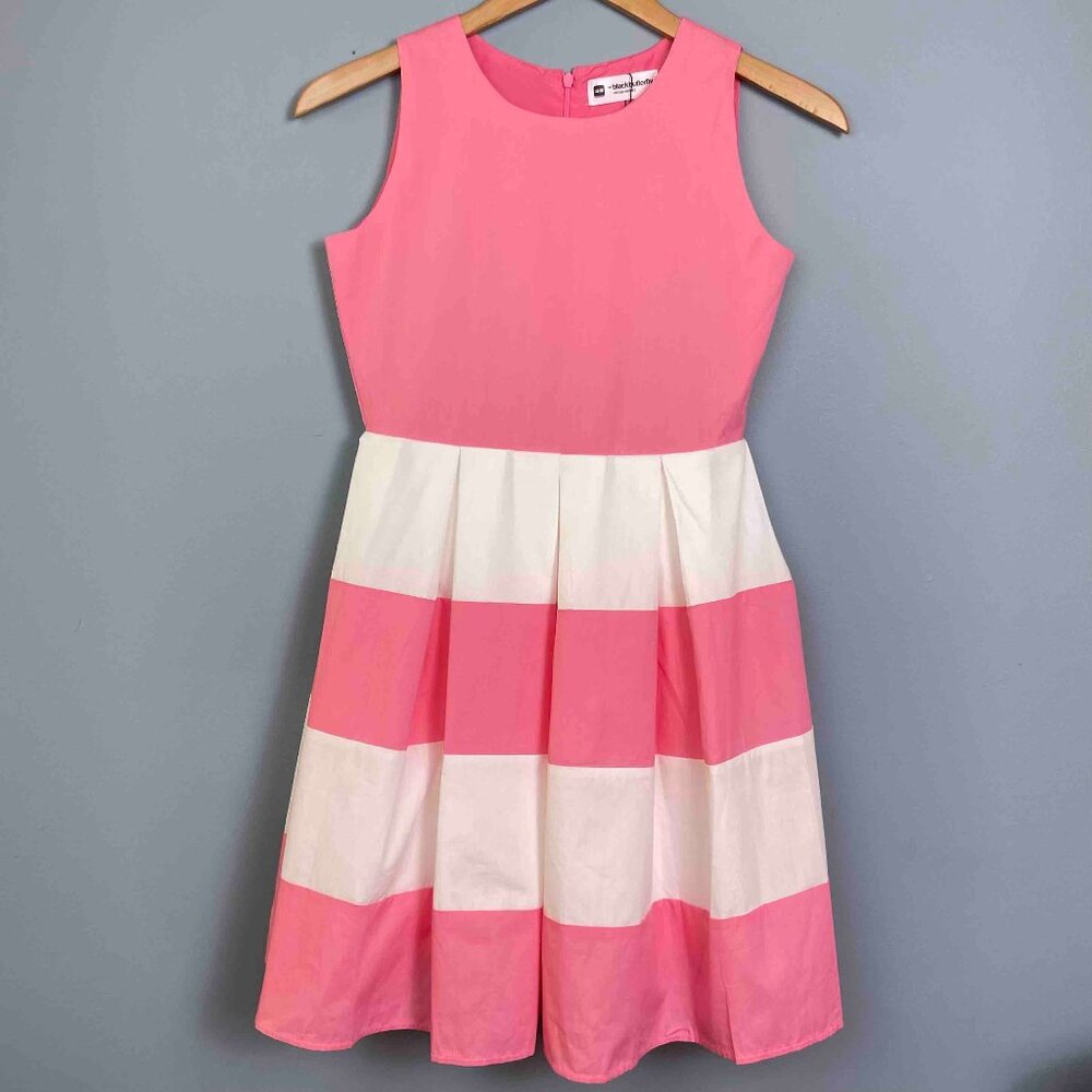 BLACKBUTTERFLY Vintage Inspired Pink and White Sleeveless Girls Dress Age 11-12
